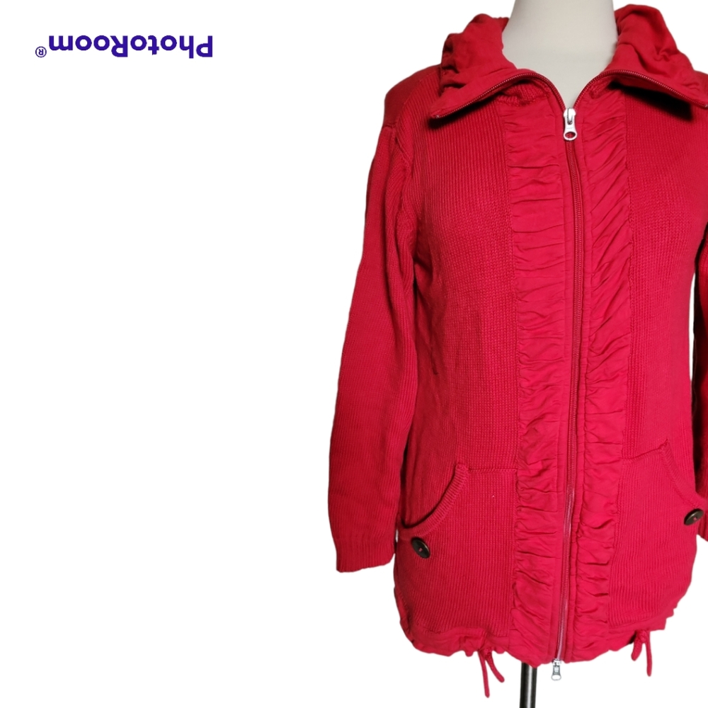 NEON BUDDHA RED ZIP UP SWEATER CARDIGAN - L